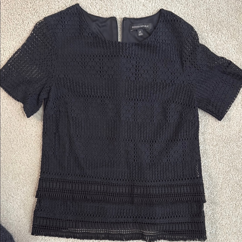 Ann Taylor Blue Boxy Blouse with Ribbed Details